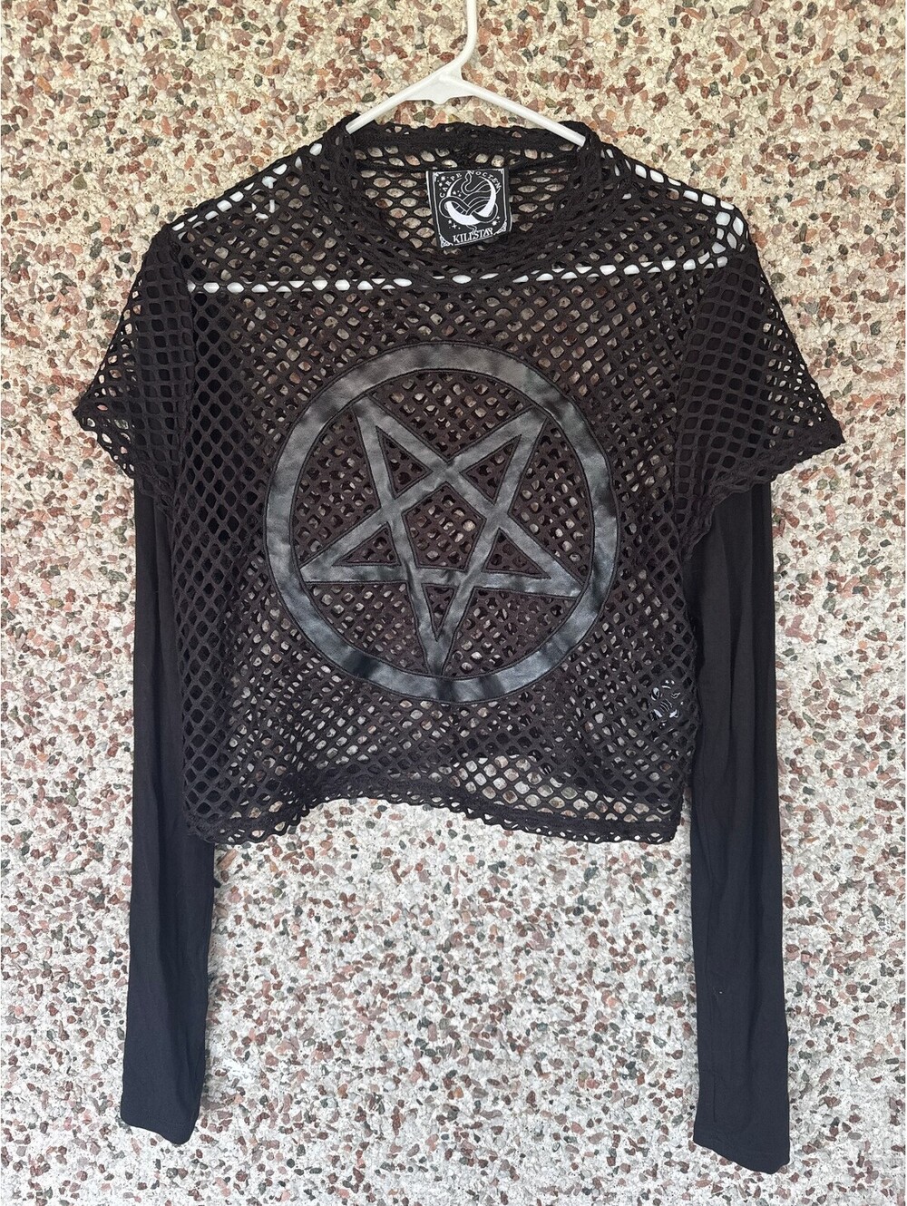 Killstar Carpe Noctem Fishnet Pentagram Crop Top Goth XXL Long Sleeve